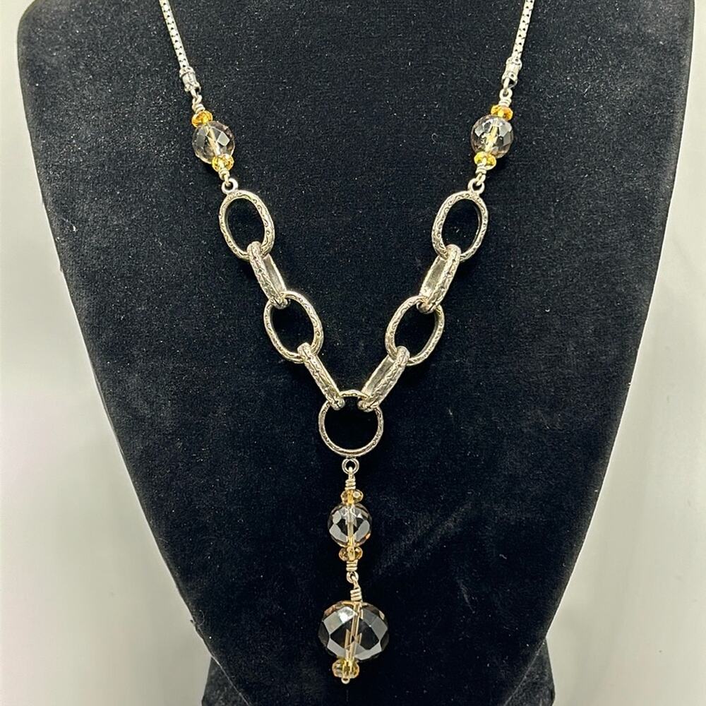 Silpada Smoky Quartz Citrine Necklace #486 Y-shaped Drop Statement piece